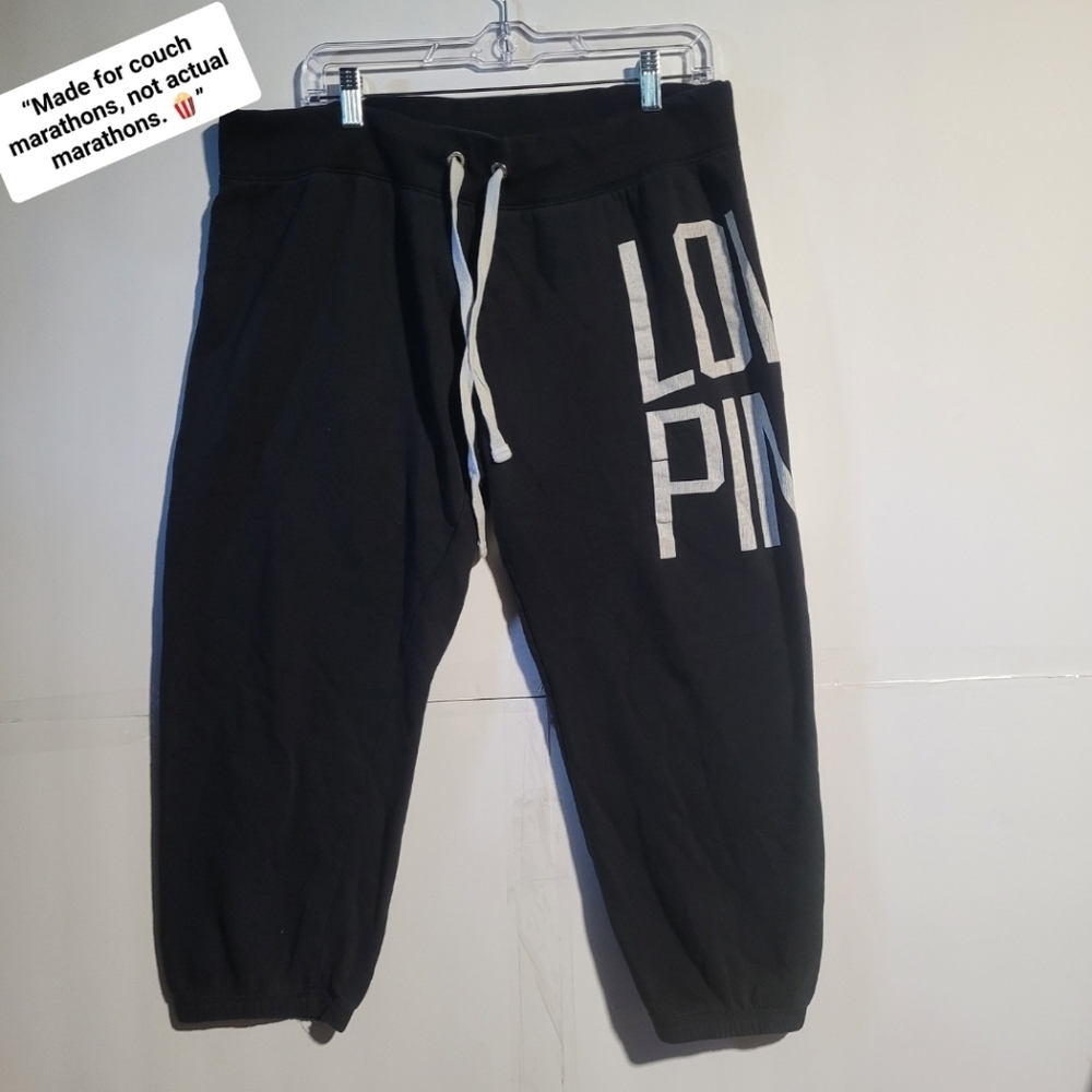 Victoria's Secret Pink Black Sweats Capri Workout Size Large